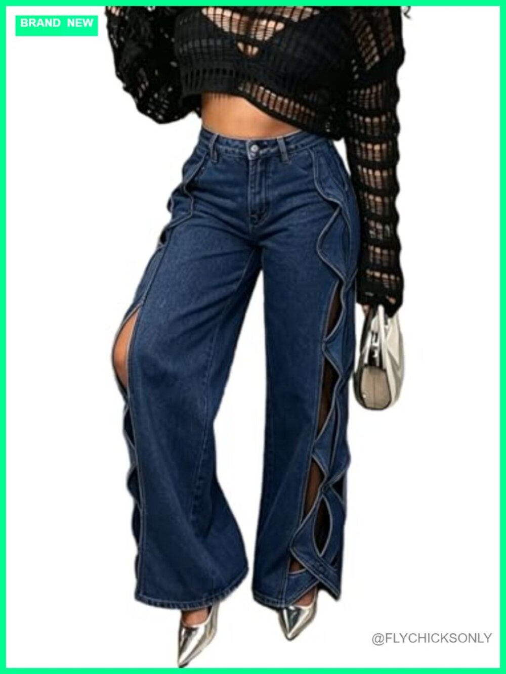 Women's Twist Cutout Wide Leg Jeans Lightweight Denim Pant High Rise